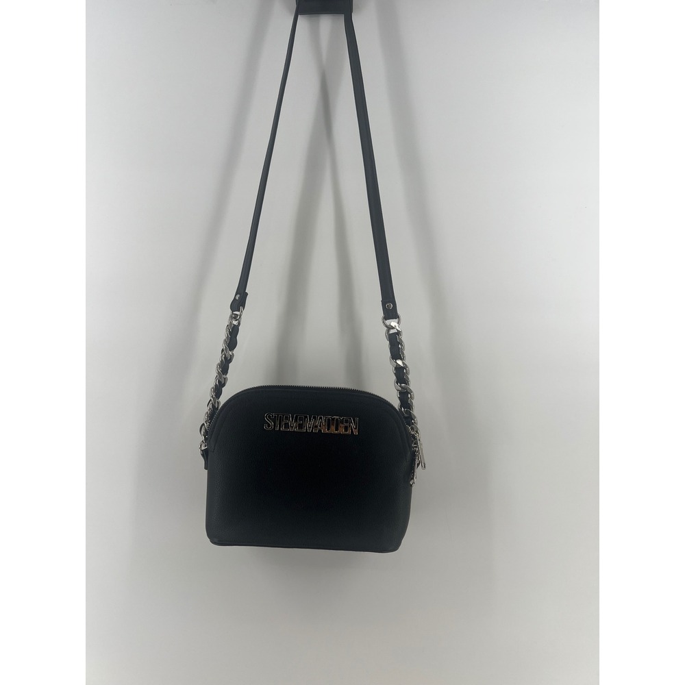 Steve Madden Crossbody Bag Women Small Black Pebbled Chain Strap Dome Purse